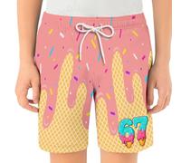 WILLBEST Boys Shorts Ice Cream Drop Athletic Gym Trousers Toddler Kids Boys' Elastic Waist & Drawstring Cotton Breathable Sports Football Summer Shorts for 2-14 Years