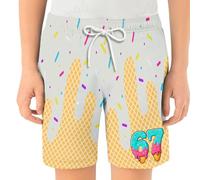 WILLBEST Boys Shorts Ice Cream Drop Athletic Gym Trousers Toddler Kids Boys' Elastic Waist & Drawstring Cotton Breathable Sports Football Summer Shorts for 2-14 Years,White,3-4 Years