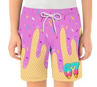 WILLBEST Boys Shorts Ice Cream Drop Athletic Gym Trousers Toddler Kids Boys' Elastic Waist & Drawstring Cotton Breathable Sports Football Summer Shorts for 2-14 Years