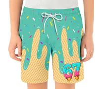 WILLBEST Boys Shorts Ice Cream Drop Athletic Gym Trousers Toddler Kids Boys' Elastic Waist & Drawstring Cotton Breathable Sports Football Summer Shorts for 2-14 Years,Green,13-14 Years