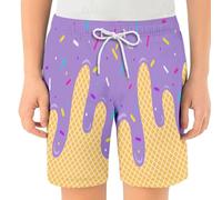 WILLBEST Boys Shorts Ice Cream Drop Athletic Gym Trousers Toddler Kids Boys' Elastic Waist & Drawstring Cotton Breathable Sports Football Summer Shorts for 2-14 Years,Purple,2-3 Years