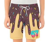 WILLBEST Boys Shorts Ice Cream Drop Athletic Gym Trousers Toddler Kids Boys' Elastic Waist & Drawstring Cotton Breathable Sports Football Summer Shorts for 2-14 Years,Brown,7-8 Years