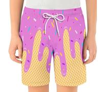 WILLBEST Boys Shorts Ice Cream Drop Athletic Gym Trousers Toddler Kids Boys' Elastic Waist & Drawstring Cotton Breathable Sports Football Summer Shorts for 2-14 Years,Purple,3-4 Years