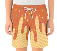 WILLBEST Boys Shorts Ice Cream Drop Athletic Gym Trousers Toddler Kids Boys' Elastic Waist & Drawstring Cotton Breathable Sports Football Summer Shorts for 2-14 Years,Brown,11-12 Years