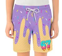 WILLBEST Boys Shorts Ice Cream Drop Athletic Gym Trousers Toddler Kids Boys' Elastic Waist & Drawstring Cotton Breathable Sports Football Summer Shorts for 2-14 Years,Purple,7-8 Years