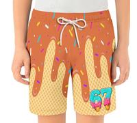 WILLBEST Boys Shorts Ice Cream Drop Athletic Gym Trousers Toddler Kids Boys' Elastic Waist & Drawstring Cotton Breathable Sports Football Summer Shorts for 2-14 Years,Orange,7-8 Years