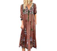 WILLBEST Business Dresses for Women 2024 Tropical Dresses for Women Bohemian Floral White Summer 2024 deep v Neck Floral Polka dot Leopard Print Elastic Waist Long wrap Sun