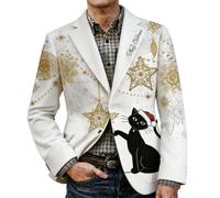 WILLBEST Christmas Corduroy Blazer for Men Vintage Santa Claus Reindeer Print Notched Lapel Long Sleeve Casual Tuxedo Suit Jacket Ugly Xmas Coats Party Outerwear Christmas Outfits Festive Costume