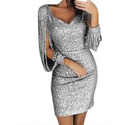 WILLBEST Christmas Dresses for Women Novelty Wedding Guest Dresses for Women Long Sleeve Metallic Ruffle Boho Floral Crochet Shiny Green Plus Size Cute
