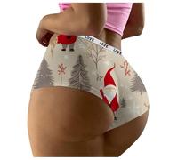 WILLBEST Christmas Panties Women's Cotton Hipster Briefs Santa Claus Print Pattern Sexy Underwear Briefs Breathable Seamless Elastic Waist Soft Knickers Xmas Gift for Women
