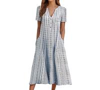WILLBEST Cotton wrap Dress for Women Womens Summer Dresses Casual lace mesh 2024 Summer Casual with Pockets Sun Dress with Sleeves and Pockets Womens Cotton Dresses Puff Sleeve Beach