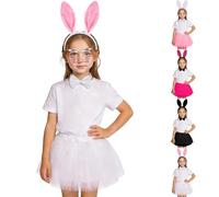 WILLBEST Easter Bunny Costume Kids Girls Tutu Skirt with Bunny Ears Headband Bowtie Paws Tail Cosplay Accessories for Dress-Up Easter Outfit Halloween Christmas Party Supplies