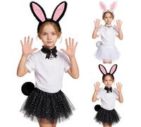 WILLBEST Easter Bunny Costume Kids Girls Tutu Skirt with Bunny Ears Headband Bowtie Paws Tail Cosplay Accessories for Dress-Up Easter Outfit Halloween Christmas Party Supplies