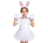 WILLBEST Easter Bunny Costume Kids Girls Tutu Skirt with Bunny Ears Headband Bowtie Paws Tail Cosplay Accessories for Dress-Up Easter Outfit Halloween Christmas Party Supplies