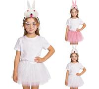 WILLBEST Easter Bunny Costume Kids Girls Tutu Skirt with Bunny Ears Headband Bowtie Paws Tail Cosplay Accessories for Dress-Up Easter Outfit Halloween Christmas Party Supplies