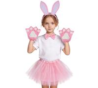 WILLBEST Easter Bunny Costume Kids Girls Tutu Skirt with Bunny Ears Headband Bowtie Paws Tail Cosplay Accessories for Dress-Up Easter Outfit Halloween Christmas Party Supplies