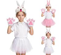 WILLBEST Easter Bunny Costume Kids Girls Tutu Skirt with Bunny Ears Headband Bowtie Paws Tail Cosplay Accessories for Dress-Up Easter Outfit Halloween Christmas Party Supplies