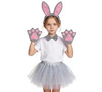 WILLBEST Easter Bunny Costume Kids Girls Tutu Skirt with Bunny Ears Headband Bowtie Paws Tail Cosplay Accessories for Dress-Up Easter Outfit Halloween Christmas Party Supplies