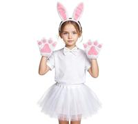 WILLBEST Easter Bunny Costume Kids Girls Tutu Skirt with Bunny Ears Headband Bowtie Paws Tail Cosplay Accessories for Dress-Up Easter Outfit Halloween Christmas Party Supplies