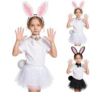 WILLBEST Easter Bunny Costume Kids Girls Tutu Skirt with Bunny Ears Headband Bowtie Paws Tail Cosplay Accessories for Dress-Up Easter Outfit Halloween Christmas Party Supplies