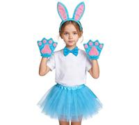 WILLBEST Easter Bunny Costume Kids Girls Tutu Skirt with Bunny Ears Headband Bowtie Paws Tail Cosplay Accessories for Dress-Up Easter Outfit Halloween Christmas Party Supplies