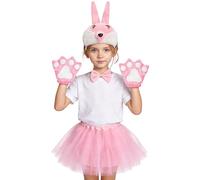 WILLBEST Easter Bunny Costume Kids Girls Tutu Skirt with Bunny Ears Headband Bowtie Paws Tail Cosplay Accessories for Dress-Up Easter Outfit Halloween Christmas Party Supplies