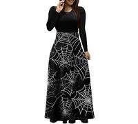 WILLBEST Halloween Costumes for Women Skeleton Pumpkin Printed Cute Print Off Shoulder Long Sleeve Party Casual Dresses Vintage Party Dress Beach Dresses for Women UK Plus Size Halloween Costumes