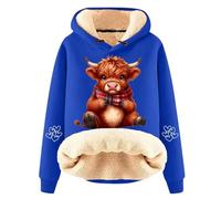 WILLBEST Highland Cow Hoodie for Women Sherpa Fleece Lined Sweatshirt Long Sleeve Drawstring Pullover Tops Funny Christmas Highland Cow Print Jumper Winter Warm Loose Cozy Loungewear