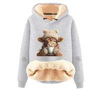 WILLBEST Highland Cow Hoodie for Women UK Fleece Lined Sherpa Oversized Sweatshirt Long Sleeve Cute Graphic Pullover Jumper Tops Loose Cozy Loungewear Christmas Highland Cow Gifts