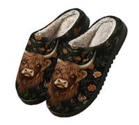 WILLBEST Highland Cow House Slippers for Adults Winter Warm Fleece Lined Slip On Indoor Slides Cute Scottish Highland Cow Animal Graphic Non Slip Plush Home Bedroom Slipper for Men Women