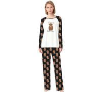 WILLBEST Highland Cow Pyjama Set for Women Cotton Long Sleeve Top & Elasticated Waist Trousers Cute Loungewear Sleepwear PJs Soft Cozy Nightwear Gift for Cow Lovers