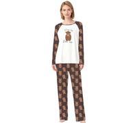 WILLBEST Highland Cow Pyjama Set for Women Cotton Long Sleeve Top & Elasticated Waist Trousers Cute Loungewear Sleepwear PJs Soft Cozy Nightwear Gift for Cow Lovers