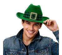 WILLBEST Irish Shamrock Green Felt Topper Hat Tartan Fedora Cap Cowboy Hats St Patrick's Day Accessories Irish Fancy Dress Costume Accessory Novelty Hats for Men and Women
