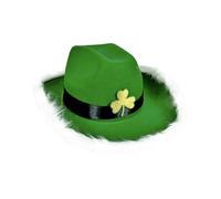 WILLBEST Irish Shamrock Green Felt Topper Hat Tartan Fedora Cap Cowboy Hats St Patrick's Day Accessories Irish Fancy Dress Costume Accessory Novelty Hats for Men and Women