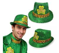 WILLBEST Irish Shamrock Green Felt Topper Hat Tartan Fedora Cap Cowboy Hats St Patrick's Day Accessories Irish Fancy Dress Costume Accessory Novelty Hats for Men and Women