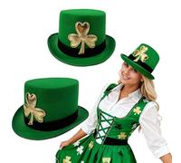 WILLBEST Irish Shamrock Green Felt Topper Hat Tartan Fedora Cap Cowboy Hats St Patrick's Day Accessories Irish Fancy Dress Costume Accessory Novelty Hats for Men and Women