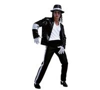 WILLBEST King of Pop Musician Costume for Adults & Teens, 6-Piece Set Sequin Jacket Striped Pants with Hat Gloves and T-Shirt 80s 90s Music Icon for Halloween Party Stage Performance and Fancy Dress