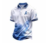 WILLBEST Men Prostate Cancer Awareness T Shirt Short Sleeve Polo Shirts Short Sleeve Light Blue Ribbon Prostate Cancer Awareness Print T Shirt Button Down Tops Summer Casual Business Work Blouses