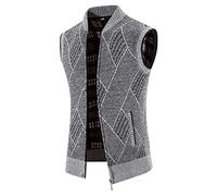 WILLBEST Mens Knitted Cardigan Thick Sweater Vest Sleeveless Gentleman Gilet Slim Fit Full Zip Knitwear Fleece Lined Autumn Winter Jumper Casual Knit Tank Tops Waistcoat