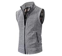 WILLBEST Mens Knitted Cardigan Thick Sweater Vest Sleeveless Gentleman Gilet Slim Fit Full Zip Knitwear Fleece Lined Autumn Winter Jumper Casual Knit Tank Tops Waistcoat