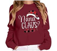 WILLBEST Nana Claus Sweatshirt for Women Christmas Grandma Long Sleeve Shirts Christmas Mimi Grammy Nana Claus Pullover Tops Jumpers for Women UK