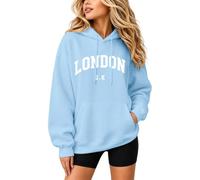 WILLBEST Oversized Hoodies for Women UK 2026 London England Print Casual Fleece Jumper Pullover Top Long Sleeve Solid Color Drawstring Fashion Hooded Sweatshirt Jackets Autumn Winter Outfits