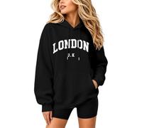 WILLBEST Oversized Hoodies for Women UK 2026 London England Print Casual Fleece Jumper Pullover Top Long Sleeve Solid Color Drawstring Fashion Hooded Sweatshirt Jackets Autumn Winter Outfits
