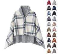 WILLBEST Poncho Fleece Portable Blanket for Women Checked Lap Blanket Ladies Wearable Poncho Plush Sherpa Flannel Blankets Throw Scarf Shawl Wrap Cover Cape with Buttons for Bed, Sofa, Office
