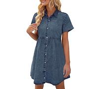 WILLBEST Silk Beach Wedding Guest Dress - Women's Mini Dress in Yellow with Polka Dot Pattern and Low-Cut Button