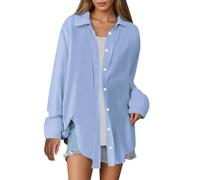 WILLBEST Steampunk Shirt Slim fit Tops for Women Suits Overlay Women's Long Sleeve Tops Cable Knit Jumper Maxi Long Crop Colour Contrasts Ladies Dressing Gowns Split Sleeve Blue for Women UK Bolero