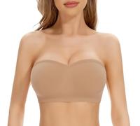 WILLBEST Strapless Push Up Bra for Women Bandeau Bra Padded Stay Up Non-Slip Silicone Supportive Strapless Bras for Bigger Bust Non Wired Comfort Bralette