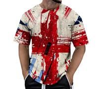 WILLBEST Union Jack T Shirts for Men UK Short Sleeve Union Jack Printed Flag T-Shirt Men's Summer Casual Independence Day Flag Print Short Sleeve Crew Neck Shirt for Men