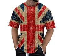 WILLBEST Union Jack T Shirts for Men UK Short Sleeve Union Jack Printed Flag T-Shirt Men's Summer Casual Independence Day Flag Print Short Sleeve Crew Neck Shirt for Men