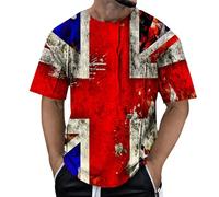 WILLBEST Union Jack T Shirts for Men UK Short Sleeve Union Jack Printed Flag T-Shirt Men's Summer Casual Independence Day Flag Print Short Sleeve Crew Neck Shirt for Men